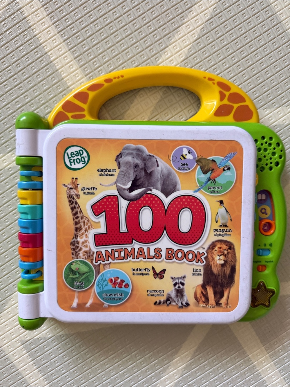 100 Animals Book - Yellow & Green Interactive Kids Toy. EUC